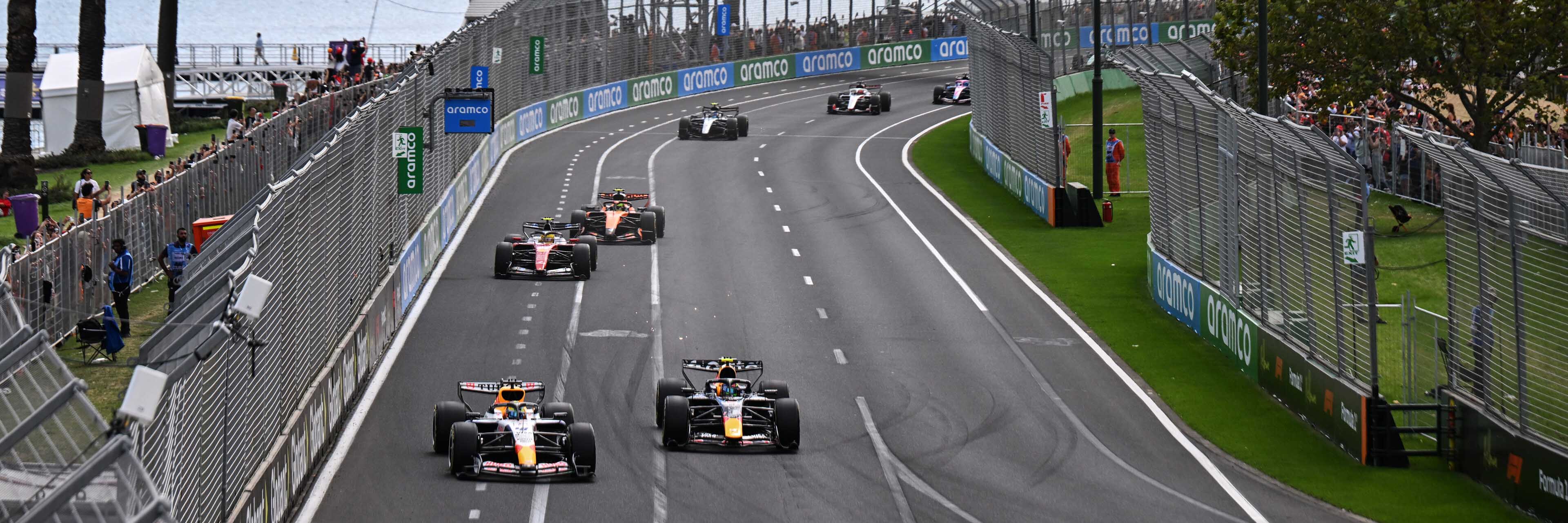 Arvid Lindblad battling with Isack Hadjar at the 2026 Australian Grand Prix
