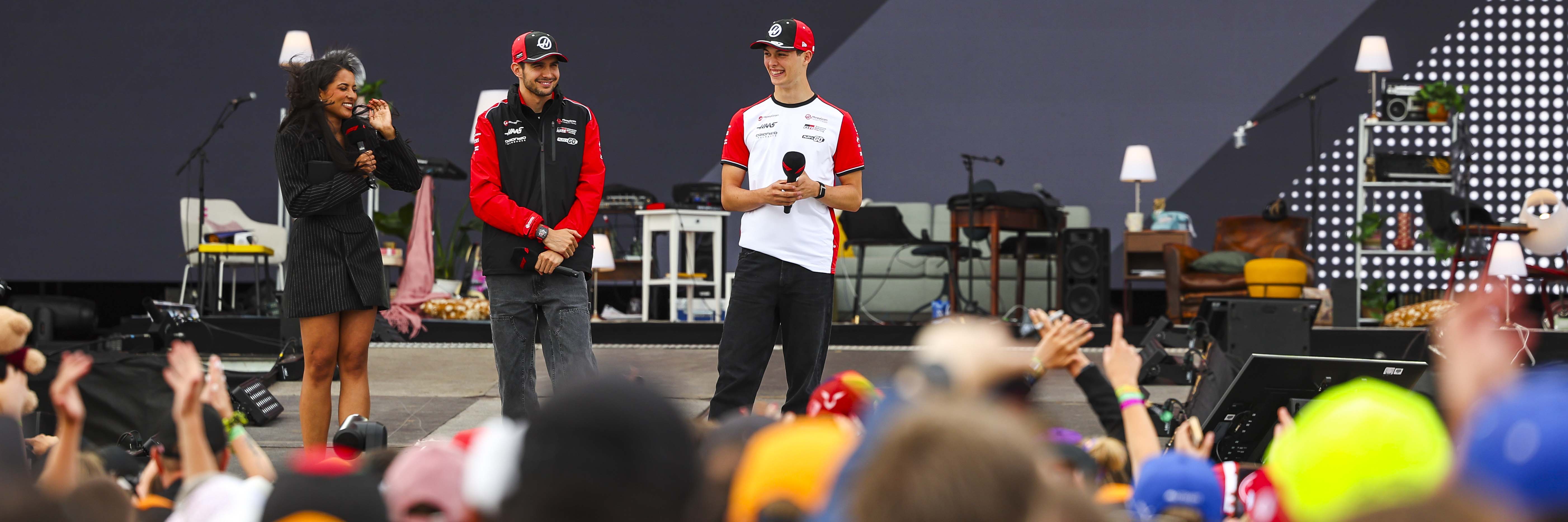 Ollie Bearman and Esteban Ocon on the British Grand Prix main stage