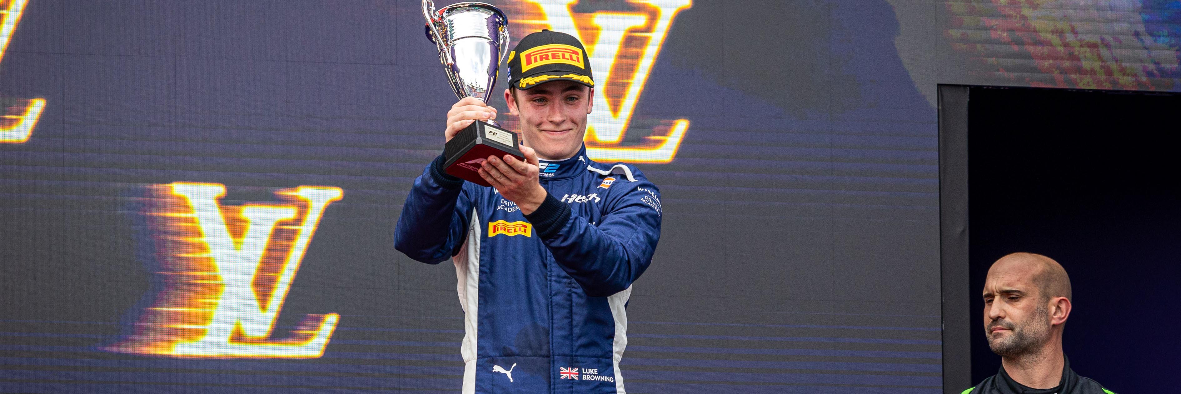 Luke Browning on the F2 podium in Melbourne