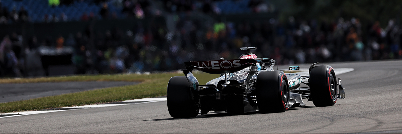 George Russell on track for the 2024 British Grand Prix at Silverstone