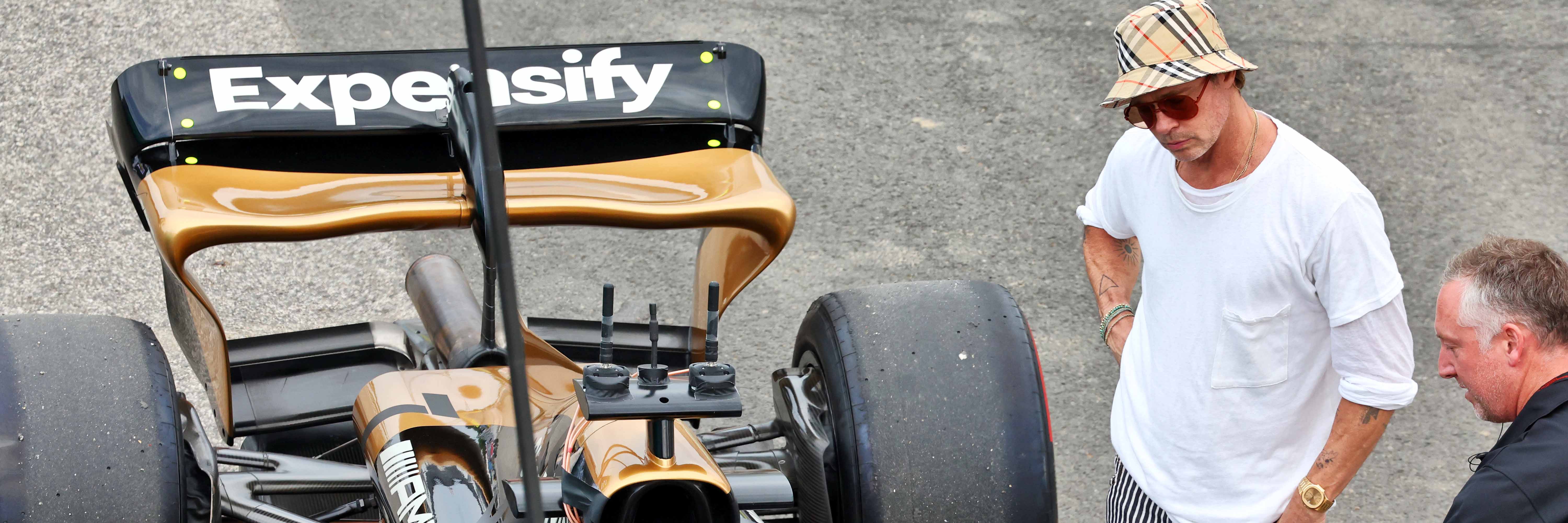 F1 Movie star Brad Pitt with the APXGP car at Silverstone
