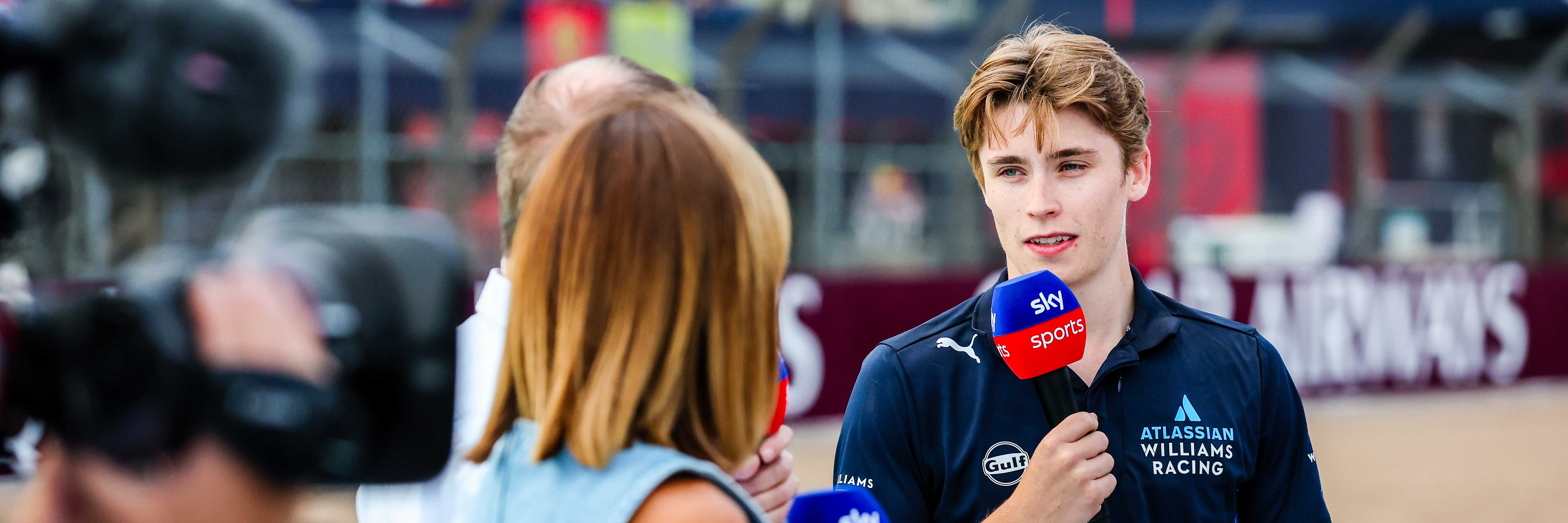 Luke Browning being interviewed by Sky Sports F1 at Silverstone