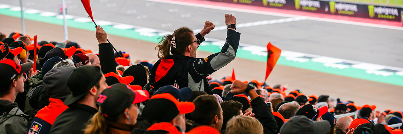 A KTM fan watching the MotoGP British Grand Prix at Silverstone
