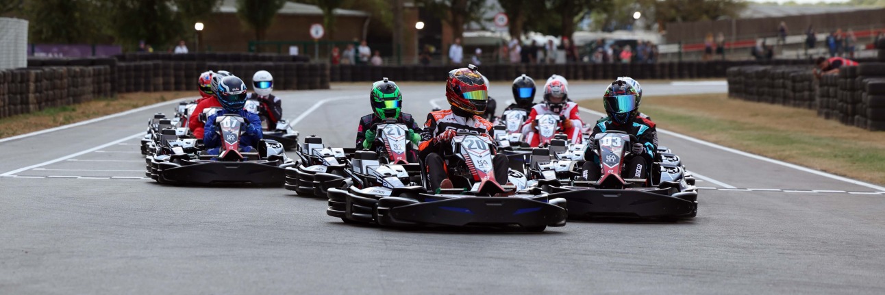 A race getting underway at Kart Silverstone