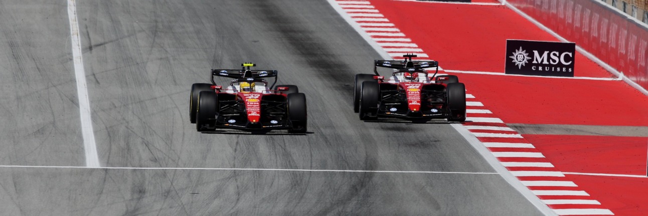 Lewis Hamilton and Charles Leclerc side by side in Catalunya 