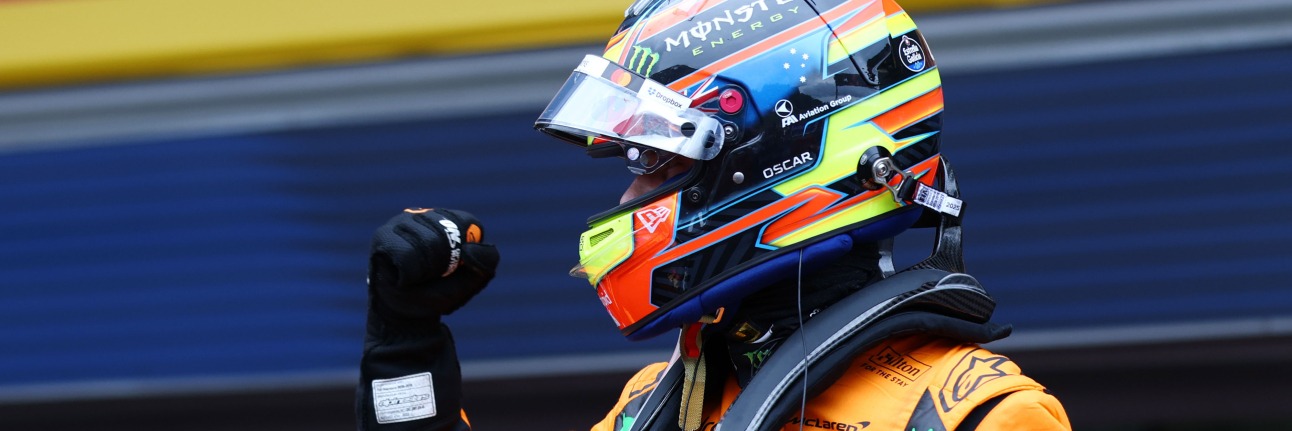 Oscar Piastri celebrates winning the 2025 Belgian Grand Prix