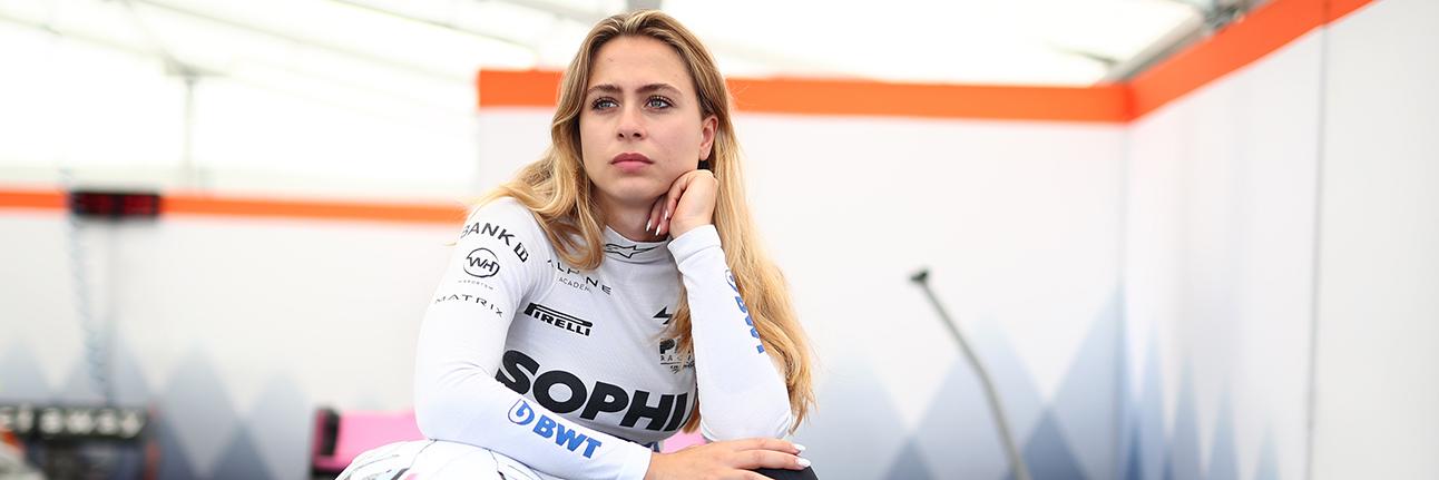 Sofia Floersch in the Formula 3 paddock