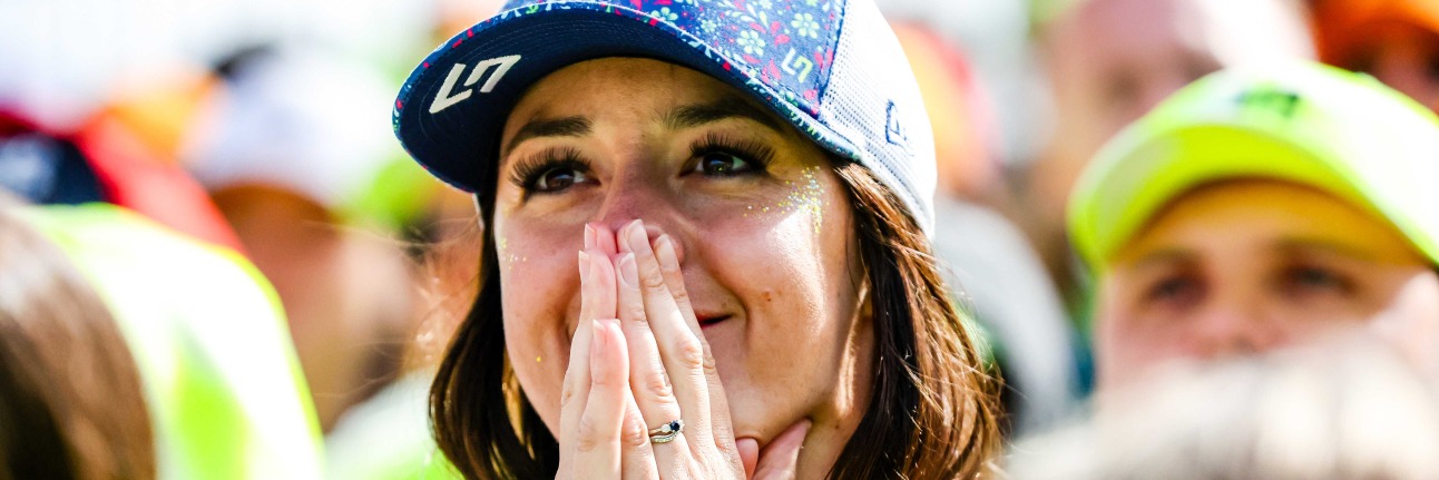 An F1 fan at the Landostand watching the British Grand Prix
