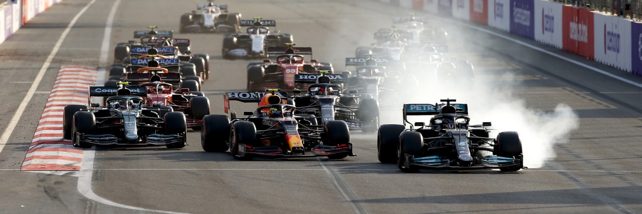 Lewis Hamilton locking up at the restart of the 2021 Azerbaijan Grand Prix