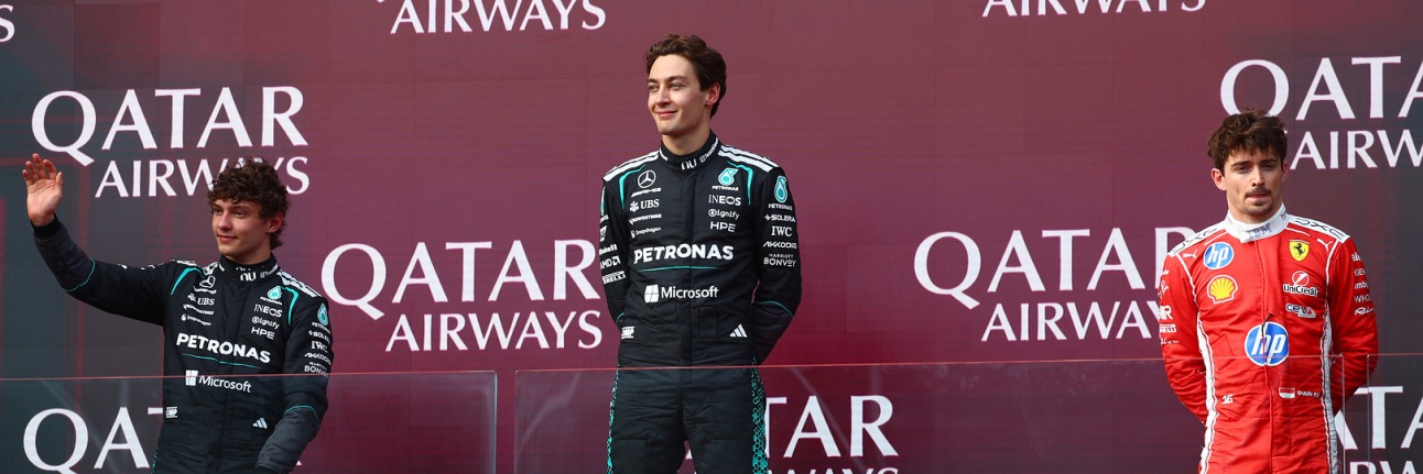 George Russell on top of the F1 2026 Melbourne podium