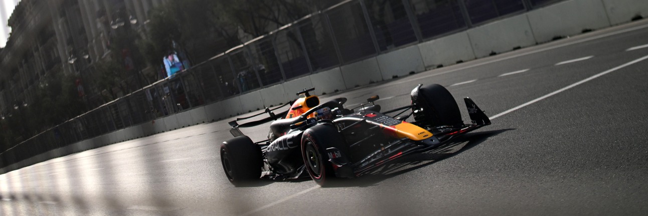 Max Verstappen opens his DRS on the straight at the 2024 Azerbaijan Grand Prix