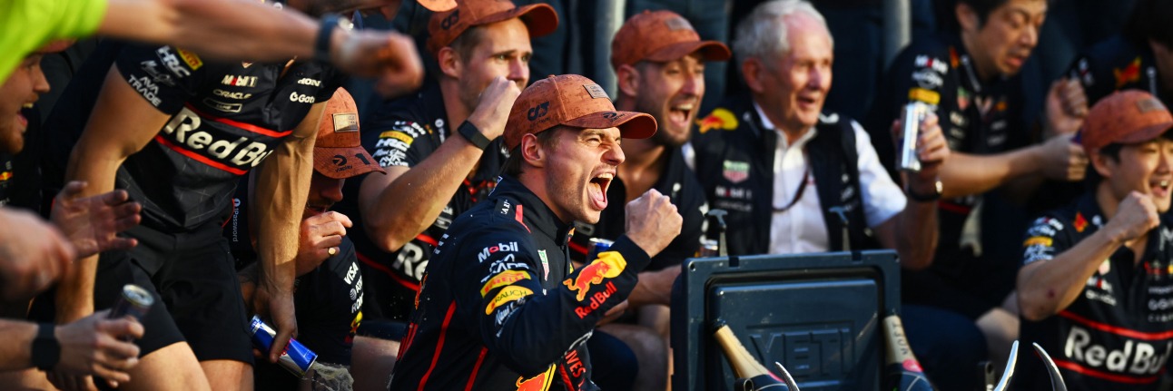 MAx Verstappen and Red Bull Racing F1 team celebrate victory at the 2025 United States Grand Prix