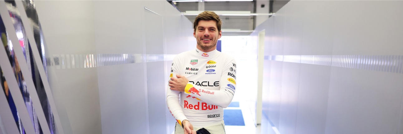 Drive to Survive star and four-time F1 champion Max Verstappen in the Red Bull Racing garage