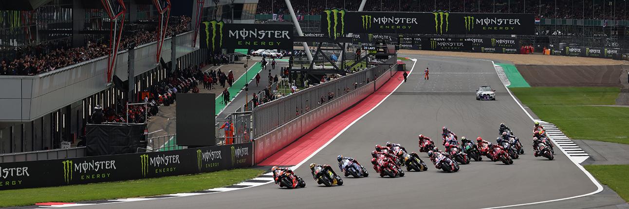 The start of the 2023 MotoGP British Grand Prix at Silverstone