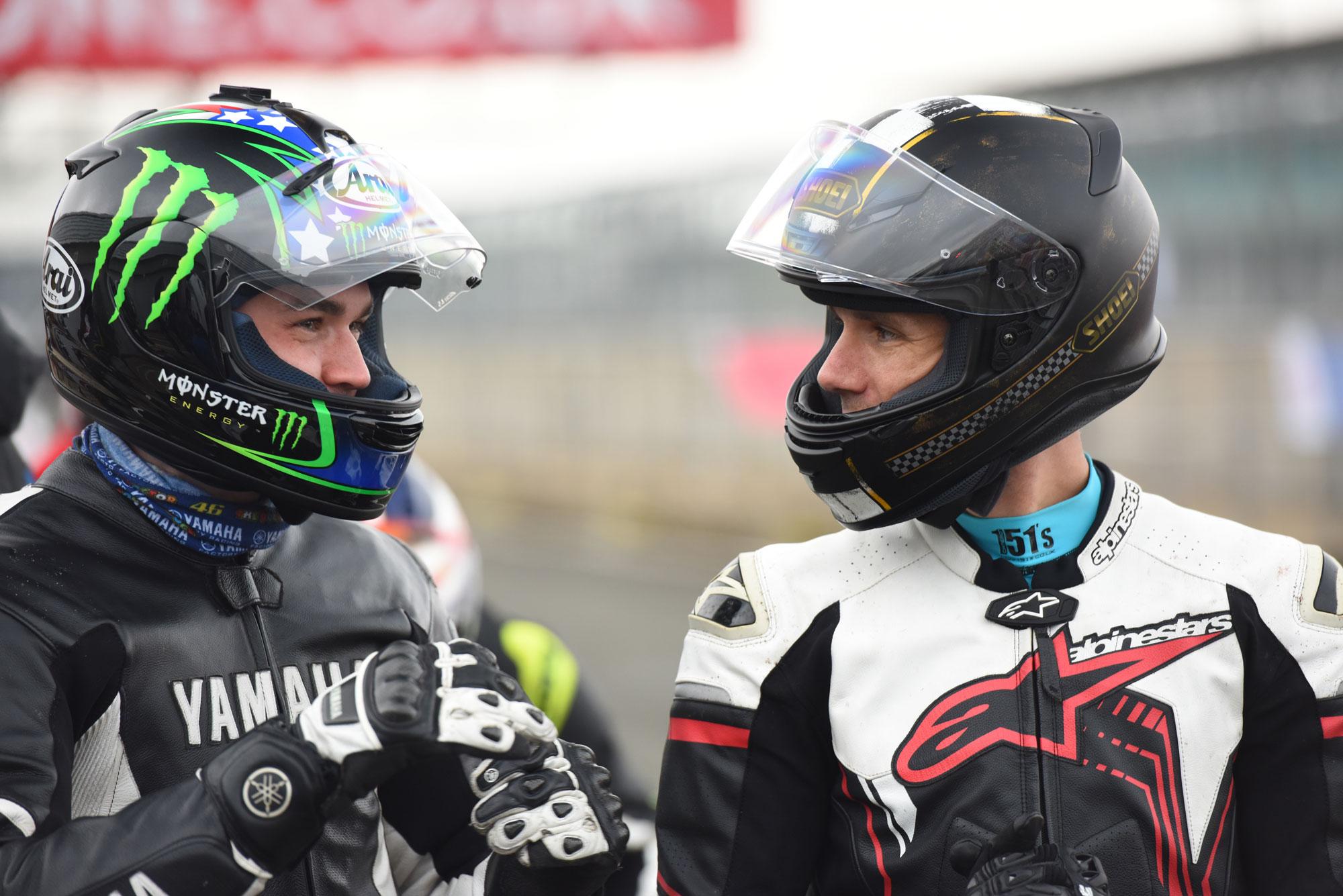 Riders in Silverstone Pit Lane about to go out on track day sighting laps