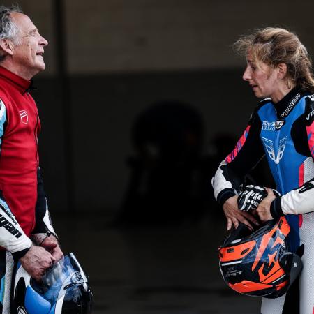Rider and instructor in conversation at a Silverstone Bike Track Day