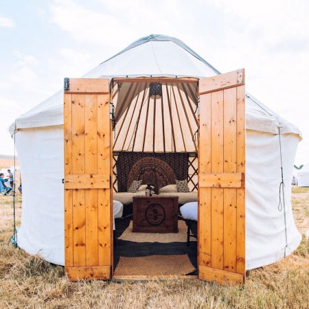 glamping tent with open doors