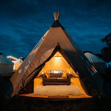 glamping tent tipi in the dark