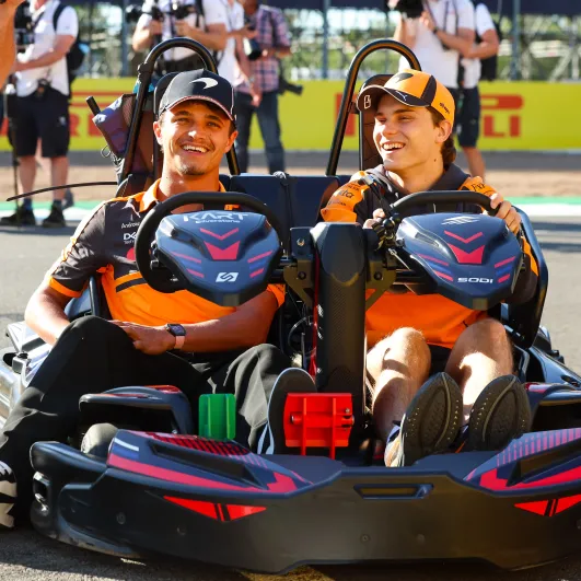 lando norris and oscar piastri in kart silverstone kart