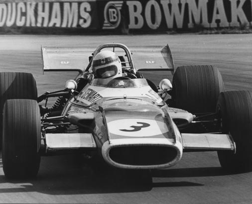Jackie Stewart racing in the 1969 British Grand Prix